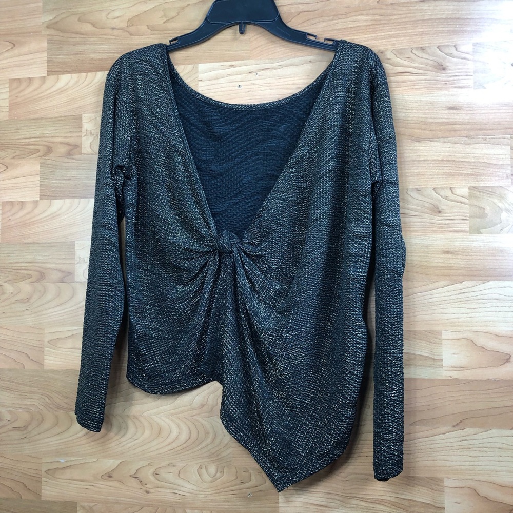 XS Black/Gold Knot Front Shrug with Rippled Material Very Light Weight